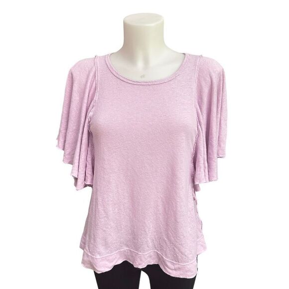 Anthropologie‎ T-La Hemp Blend Lilac Layered Flutter Sleeve Blouse size XS - Picture 1 of 9
